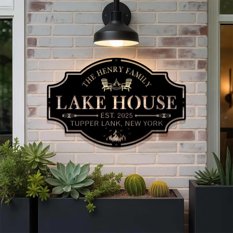 Personalized Lake House Metal Sign – Custom Family Name Outdoor Decor ...