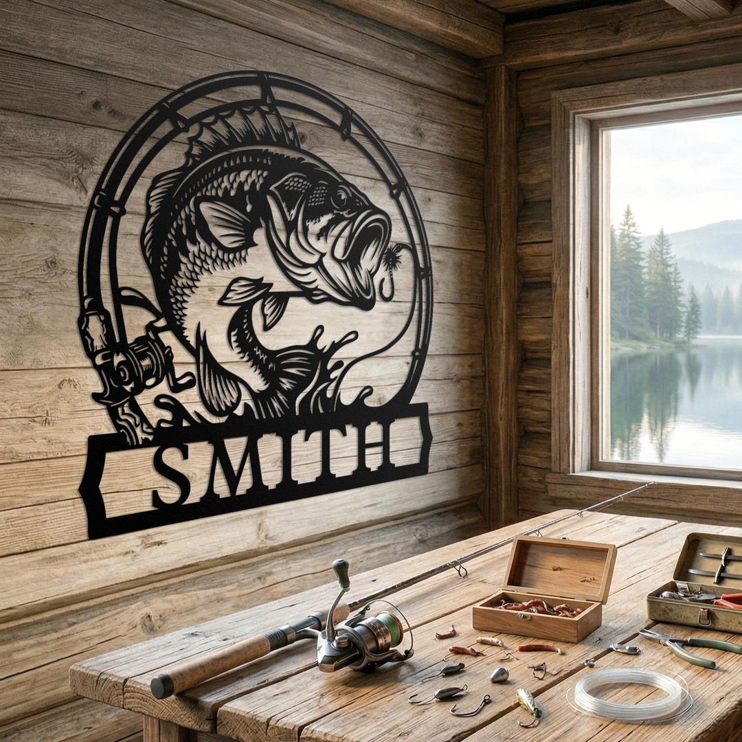 Personalized Bass Fish Metal Sign With Custom Name for Fishing Wall ...