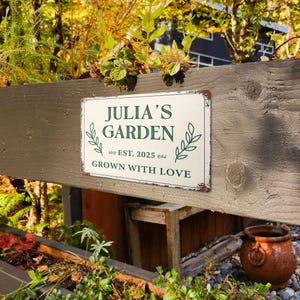 Custom Garden Sign with Your Name, Retro Designed Metal Sign, Minimalist Garden Sign, Outdoor Sign, Custom, Gift for Gardener, Metal Sign