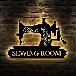 Personalized Sewing Metal LED Sign, Custom Quilting Sign For Sewing room Decor, gift for grandma, Sewing Machine Sign, Seamstress Gifts.