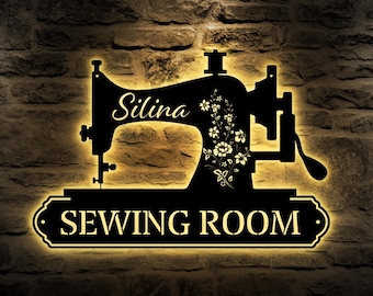 Personalized Sewing Metal LED Sign, Custom Quilting Sign For Sewing room Decor, gift for grandma, Sewing Machine Sign, Seamstress Gifts.