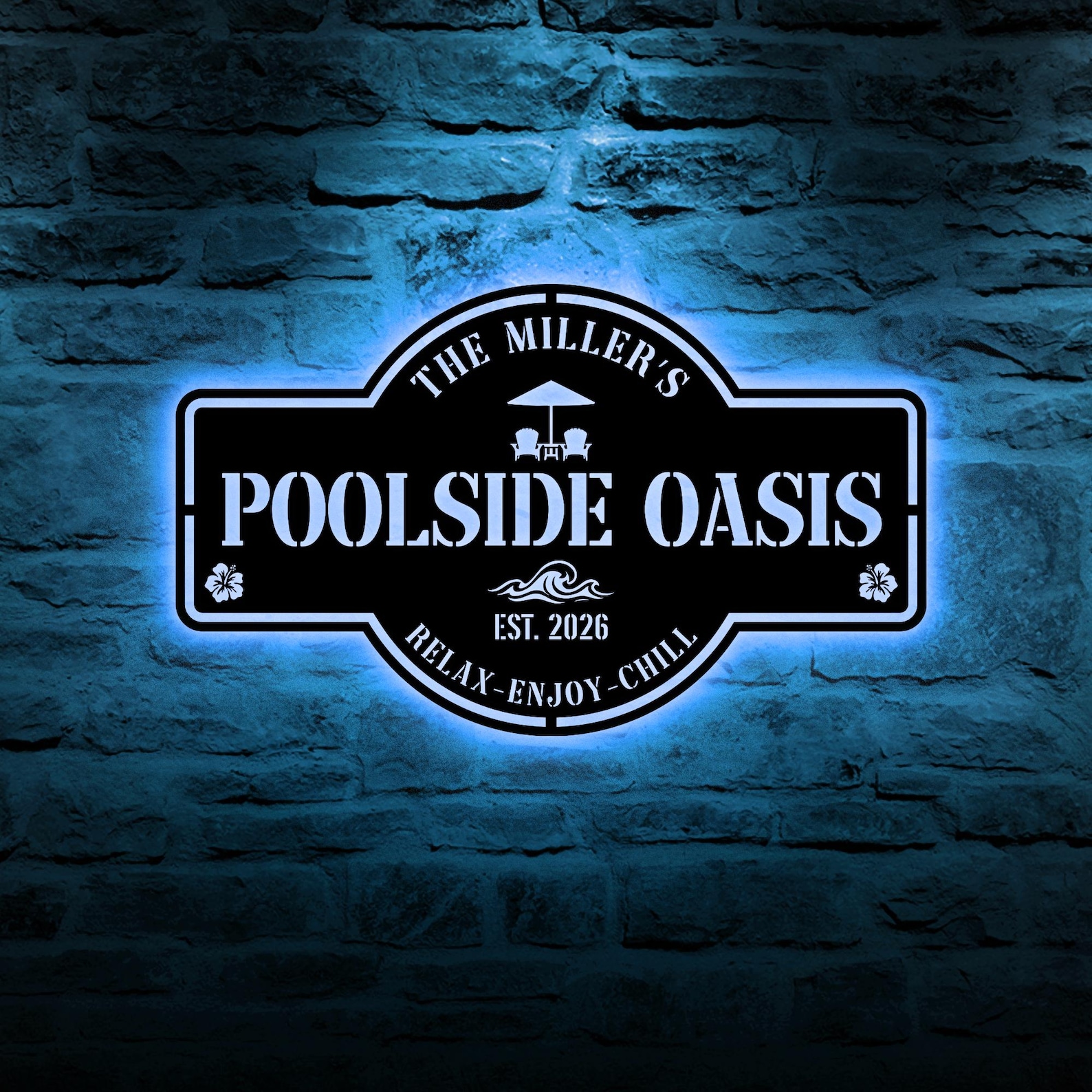 Personalized Poolside Oasis Metal Sign – Custom Family Name Outdoor ...