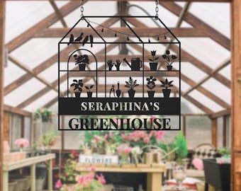 Custom Metal Greenhouse Sign, Personalized Hanging Garden Sign, BackYard Decor, Greenhouse Name Sign, Garden trowel, Conservatory Sign Gift
