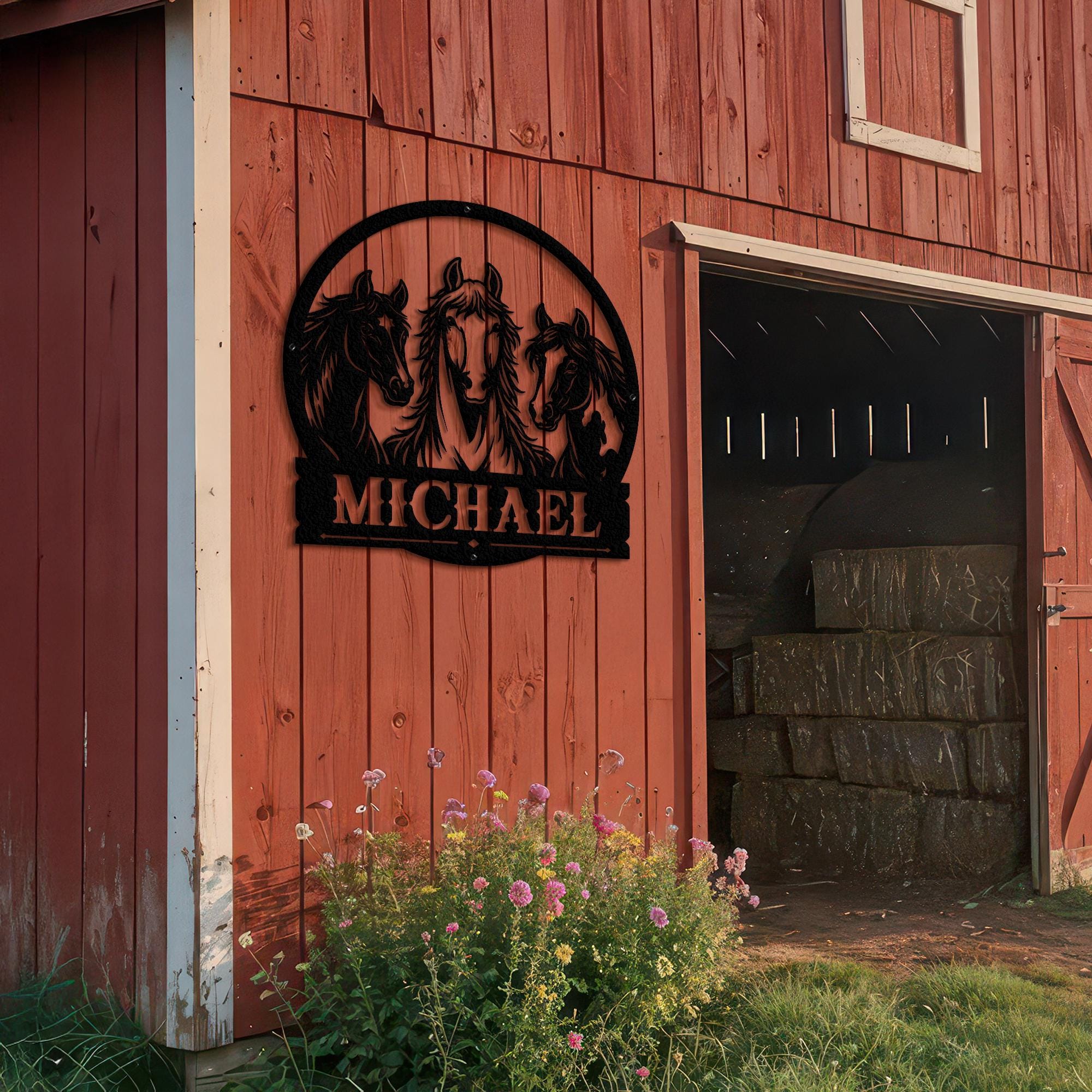 Personalized Metal Horse Name Sign, Custom Equestrian Wall Art, Farm ...