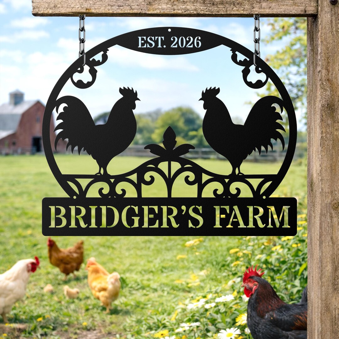 Chicken Yield Sign Personalized Chicken Farm Sign, Custom Metal Farm Sign, Rooster Hanging ...