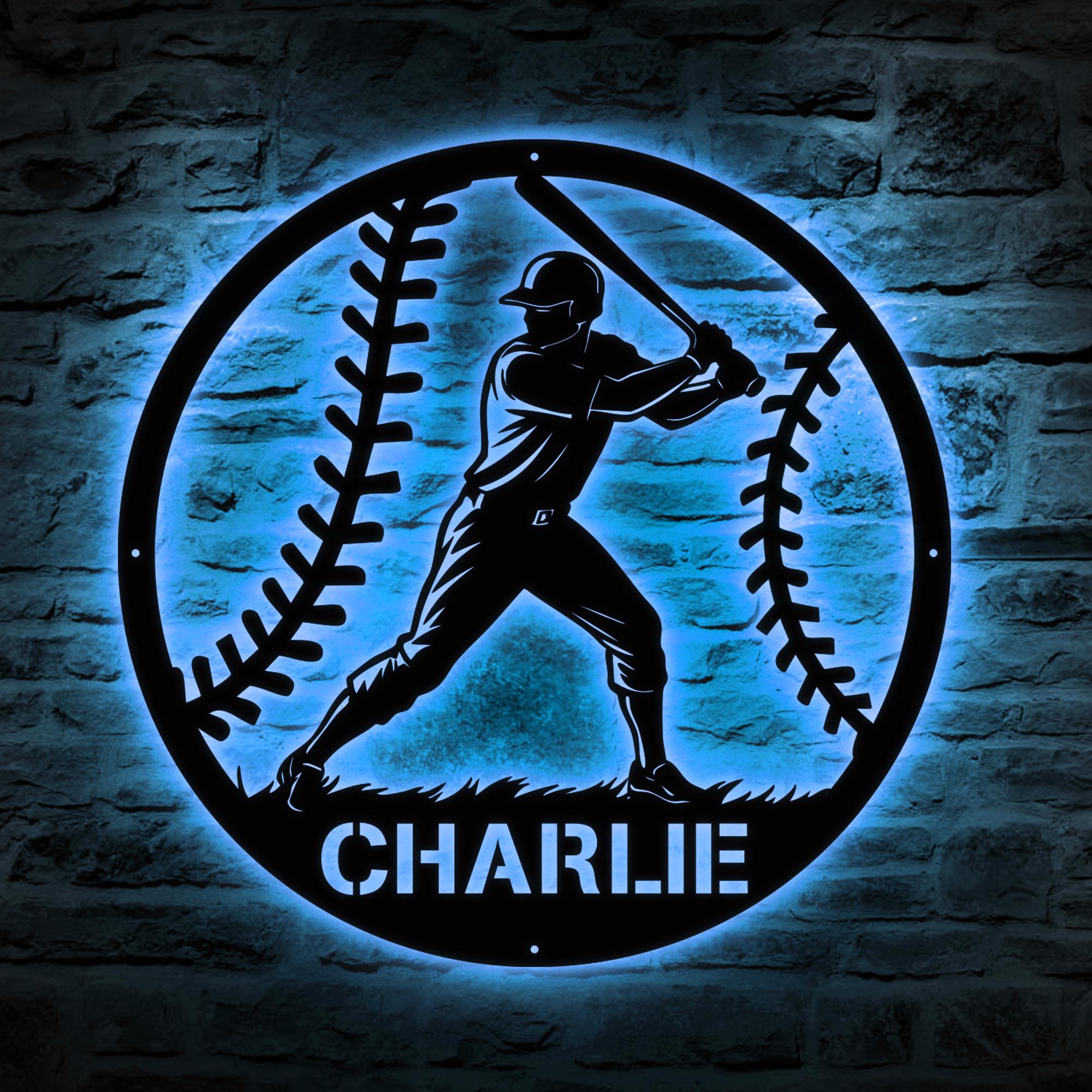 Personalized Baseball Metal Sign With LED Lights, Baseball Wall Art ...