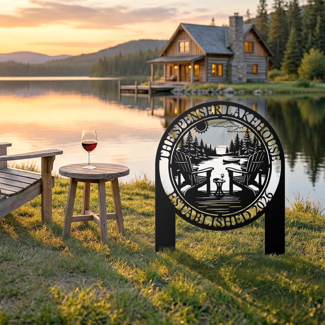 Personalized Lake House Metal Sign | Custom Family Name Garden Stake ...