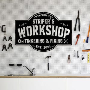 Personalized Garage Metal Wall Art LED Light - Custom Workshop Name Sign Home Decor - Ideal for Home Decor & Gift