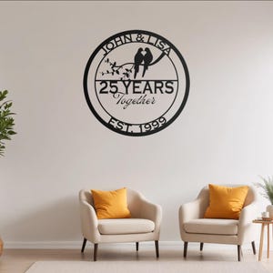 Regali di anniversario per i genitori, cartello in metallo con colombe nuziali, regalo per anniversario di matrimonio, regalo per anniversario dei genitori, cartello con monogramma di famiglia