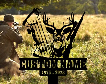 Personalized Hunter Memorial Stake, Custom Metal Stake, Grave Marker, Deer Hunting Sign, Garden Decor, Hunting Sign, Hunter Loss