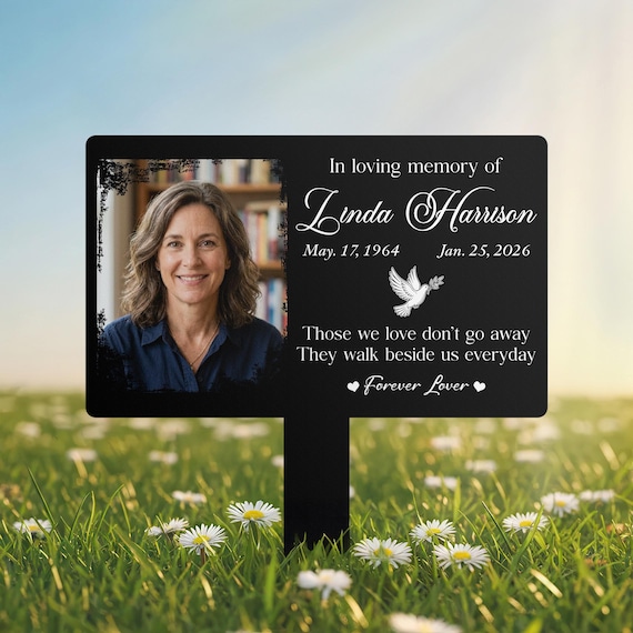 Personalized Photo Memorial Stake | Custom Grave Marker with Picture | Metal Remembrance Garden Sign