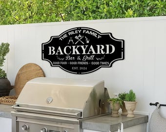 Personalized Backyard Sign Custom Bar & Grill Sign Metal Sign Bar Signs, BBQ Signs, Personalized Bar Sign, Outdoor Kitchen Metal Signs, Papa