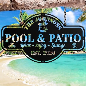 Personalized Pool Metal Sign,Custom Backyard Oasis Sign Patio Decor,Backyard,Lake House Sign, Outdoor Wall Decor,Pool Signs for Outdoor Gift