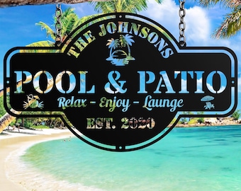 Personalized Pool Metal Sign,Custom Backyard Oasis Sign Patio Decor,Backyard,Lake House Sign, Outdoor Wall Decor,Pool Signs for Outdoor Gift