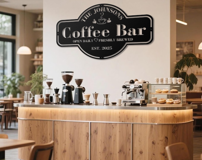 Personalized Coffee Bar Sign for Kitchen | Custom Coffee Decor | Metal Wall Art| Coffee Lover Gift | Cafe Shop Sign | Cafe Bar Sign | Gifts