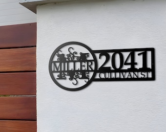 Custom Address Metal Art Sign, Light Up Address Plaque Sign, Metal House Number Address Sign, House Warming Gift, Front Door Sign