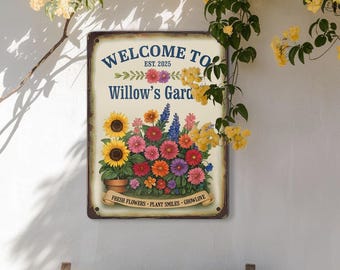 Personalized Garden Sign Custom Garden Name Sign Metal Garden Sign for Outdoor Yard Sign Garden Decor,Lawn Signs, Flower Garden Plaque Stake