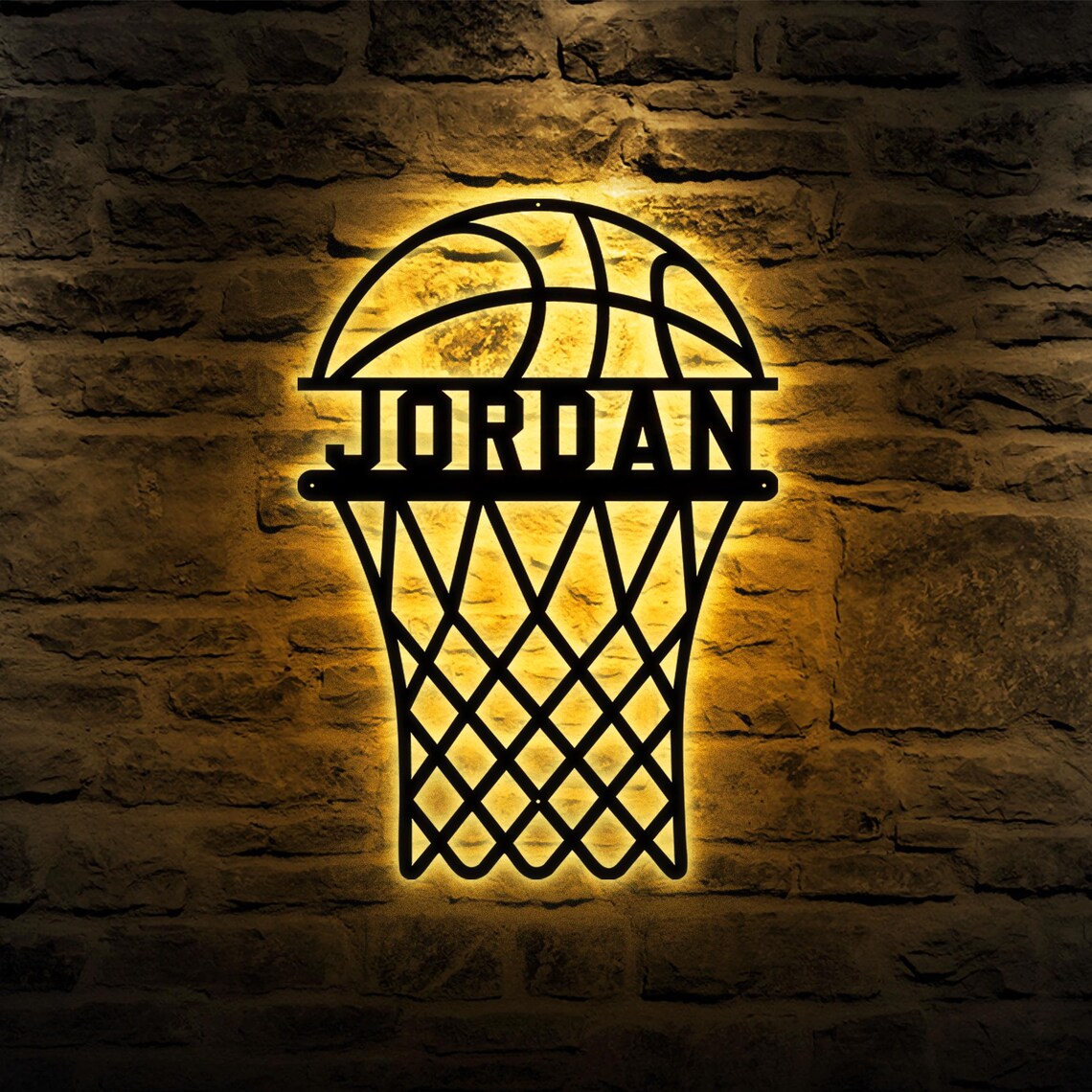 Custom Basketball Monogram Metal Sign With LED Lights , Personalized ...