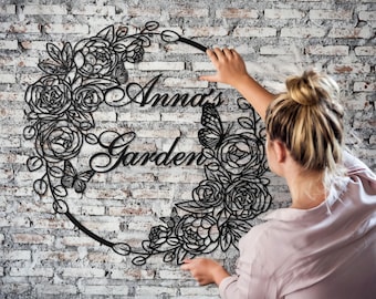 Garden Sign Personalized, Custom Flower Metal Garden Decor, Garden Wall Art, Gardener Name Sign,Gardening Gifts,Home Gift,Gifts for Mom/Dad.