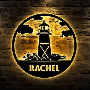 Personalized Lighthouse Sign, Custom Lighthouse Name Sign, Beach House Decor,Harbor Sign,Lighthouse Metal Wall Art, Lighthouse Coastal Decor