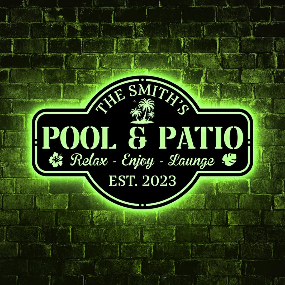 Personalized Backyard Pool Metal Sign LED Light,outdoor Wall Decor ...