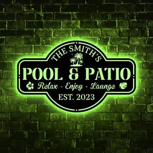 Personalized Backyard Pool Metal Sign LED Light,Outdoor Wall Decor,Personalized Sign for Pool,Backyard Oasis Sign Patio Decor,Gift for him