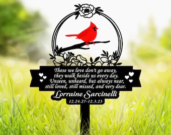 Personalized Memorial Stake Metal, Cardinal Garden Stakes, Cardinals Appear, Metal Cemetery Decorations, Stake for Outdoors Yard Garden