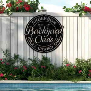 Personalized Backyard Pool Metal Sign,Outdoor Wall Decor,Pool Signs for Outdoor Personalized,Custom Backyard Oasis Sign Patio Decor, Gift