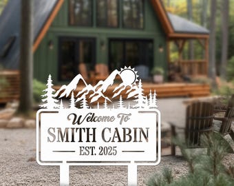 Custom Cabin Metal Sign, Personalized Mountain Lodge Decor, Cottage Welcome Sign, Lake House Name Sign, Outdoor Cabin Camp Sign
