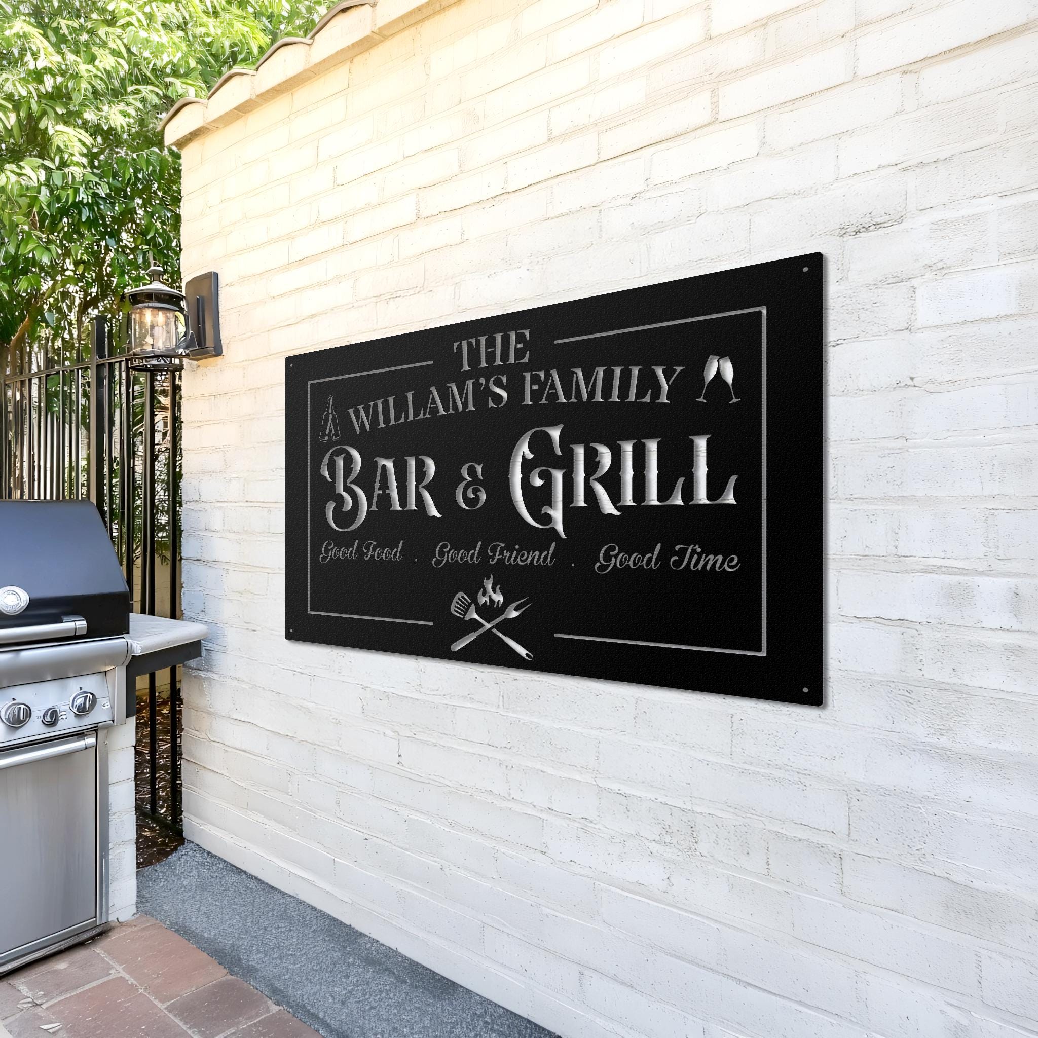 Personalized Family Bar and Grill Metal Sign, Custom Metal Sign Gift for Dad, Outdoor Bar Decor, Mancave Wallart, Rustic Patio Sign,Barbeque