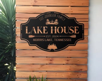 Lake House Sign,Personalized Custom Metal Sign,Lake House Gift,Lakehouse Decor,Custom Family Name Sign,Outdoor Metal Sign,Outdoor Metal Sign