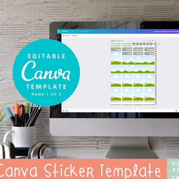 Canva Sticker Template, Printable Sticker Kit, Standard Vertical 1.5", Ultimate Kit, Cricut Ready, Black Out for Silhouette w/ Instructions