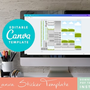 Canva Sticker Template for Cricut, Printable Happy Planner Stickers, Editable Canva Template, Canva Template Planner Stickers Printable