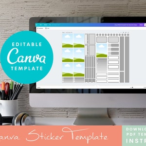 Canva Sticker Template, Printable Sticker Kit, Standard Vertical 1.5", Cricut Ready, Black Out for Silhouette w/ Instructions