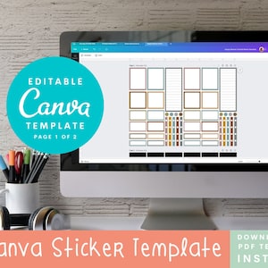 Canva Sticker Template for Cricut Printable Planner Stickers Editable