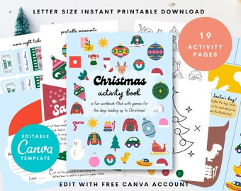Christmas activity book, printable, for kids, PDF, Christmas eve activities, Canva booklet template, canva template, Canva Christmas
