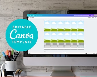 Canva-klistermärkesmall för Cricut, utskrivbara glada planerarklistermärken, redigerbar Canva-mall, utskrivbara Canva-mall planerarklistermärken