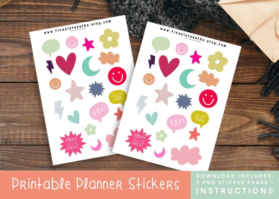 Preppy Planner Stickers, Y2k Stickers PNG, Printable Sticker Sheet, Digital  Planner Stickers Bundle, Cricut Sticker Sheet, Stickers Download 