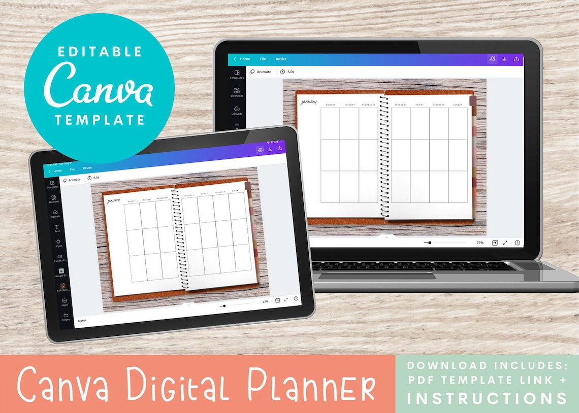 Canva Digital Planner, Planner Template, Editable Canva Planner