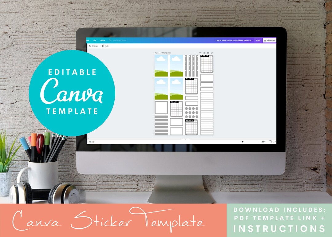 Canva Sticker Template for Cricut, Printable Happy Planner Stickers ...