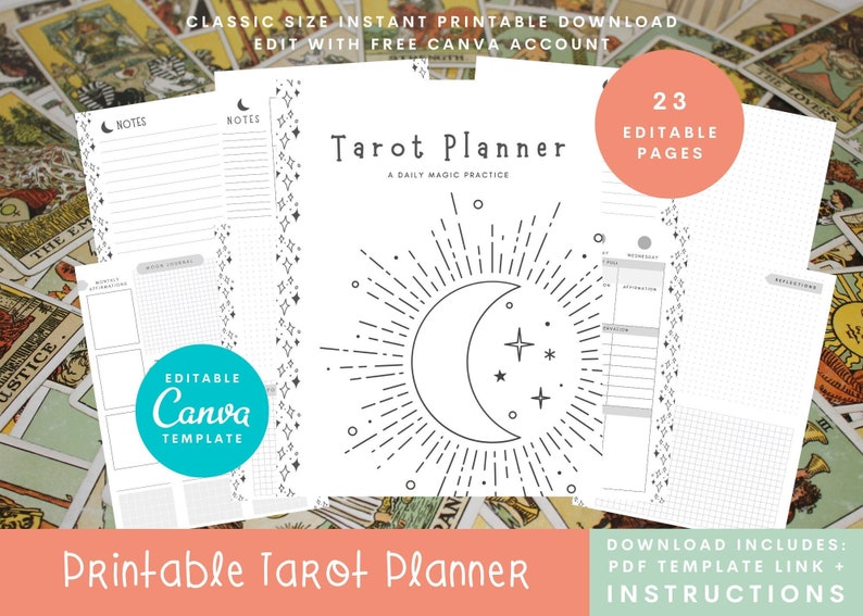 Printable Tarot Journal, PDF, Digital Planner, Faith Journaling Supplies, Pagan Planner, Wiccan, Tarot Card Planner image 1