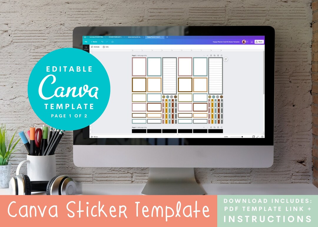 Canva Sticker Template Printable Sticker Kit Colorful Boxes - Etsy UK