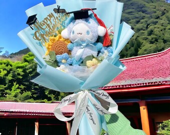 Sanrio Hello Kitty Bouquet With a Graduation hat, Sanrio Graduation Series, Kuromi Cinnamoroll My melody Kawaii , Sanrio Graduation bouquet