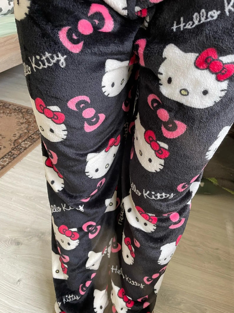 Hello Kitty Cute Couple Pyjamas, Pyjama Pants Bottoms Sanrio Gift For Her Pyjamas Womens Pants, Gift for her, Y2k pants, Baggy pants Black