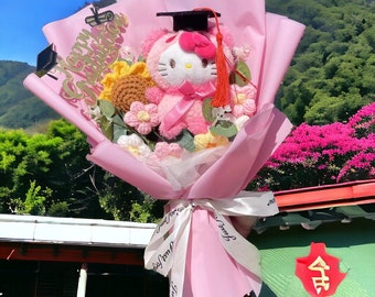 Ramo de Sanrio Hello Kitty con sombrero de graduación, Serie de graduación de Sanrio, Kuromi Cinnamoroll Mi melodía Kawaii, Ramo de graduación de Sanrio