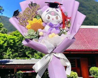 Sanrio Kuromi Bouquet With a Graduation hat, Sanrio Graduation Series, Cinnamoroll My melody Kawaii , Sanrio Graduation bouquet