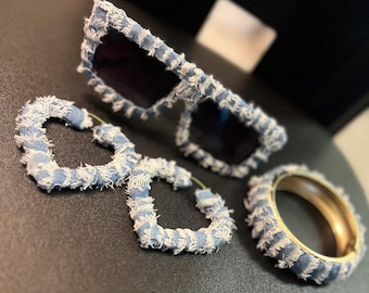 Two Toned Denim Set ( Shades, Earrings & Bangle)