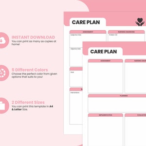 Druckbarer Krankenhaus-Pflegeplan, medizinischer Gesundheits-Tracker, Bewertung, Diagnoseplanungsblatt, ADPIE, digitale Ressourcen für Nursing-Studenten