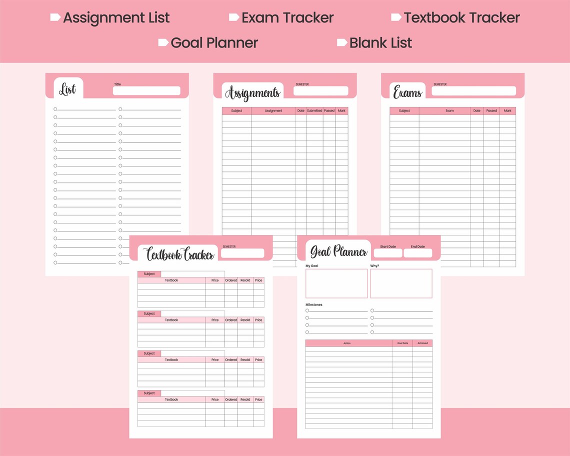 Printable Student Planner Pack: School & College Inserts (PDF) - Etsy