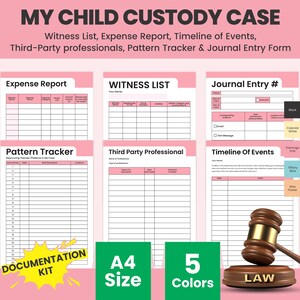 Planificador de casos de custodia de hijos para padres solteros imprimible Carpeta de visitas Kit de documentación de crianza compartida Diario de preparación para el divorcio conjunto